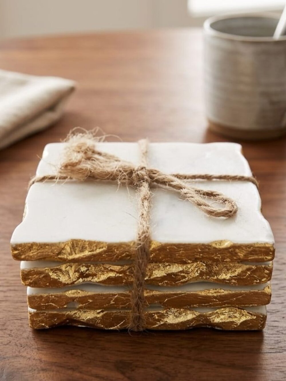Marble Square Coasters with Gold Edging (set of 4) - Picture 2 of 3